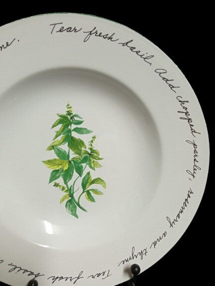 Gibson Designs HERB GARDENS 4-Rim Soup Bowls 8 ½” D Words On Rim Pasta Dish