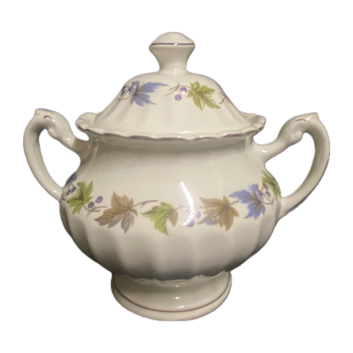 Vintage J & G Meakin Sugar Bowl & Lid England Classic White Leaves & Berries