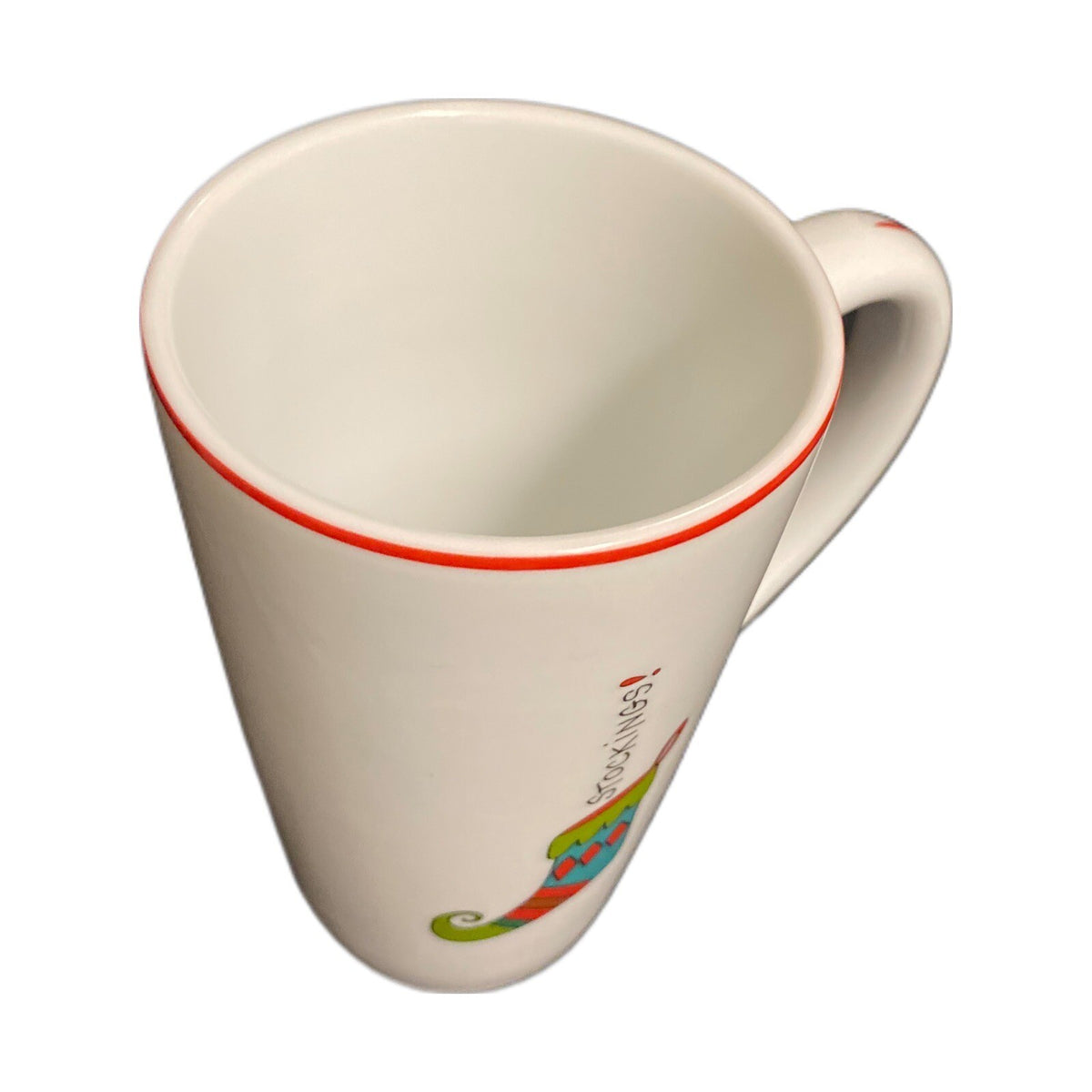 Fitz & Floyd HAPPY HOLIDAYS Tall Latte Mug Gourmet Stockings Coffee Tea Cup