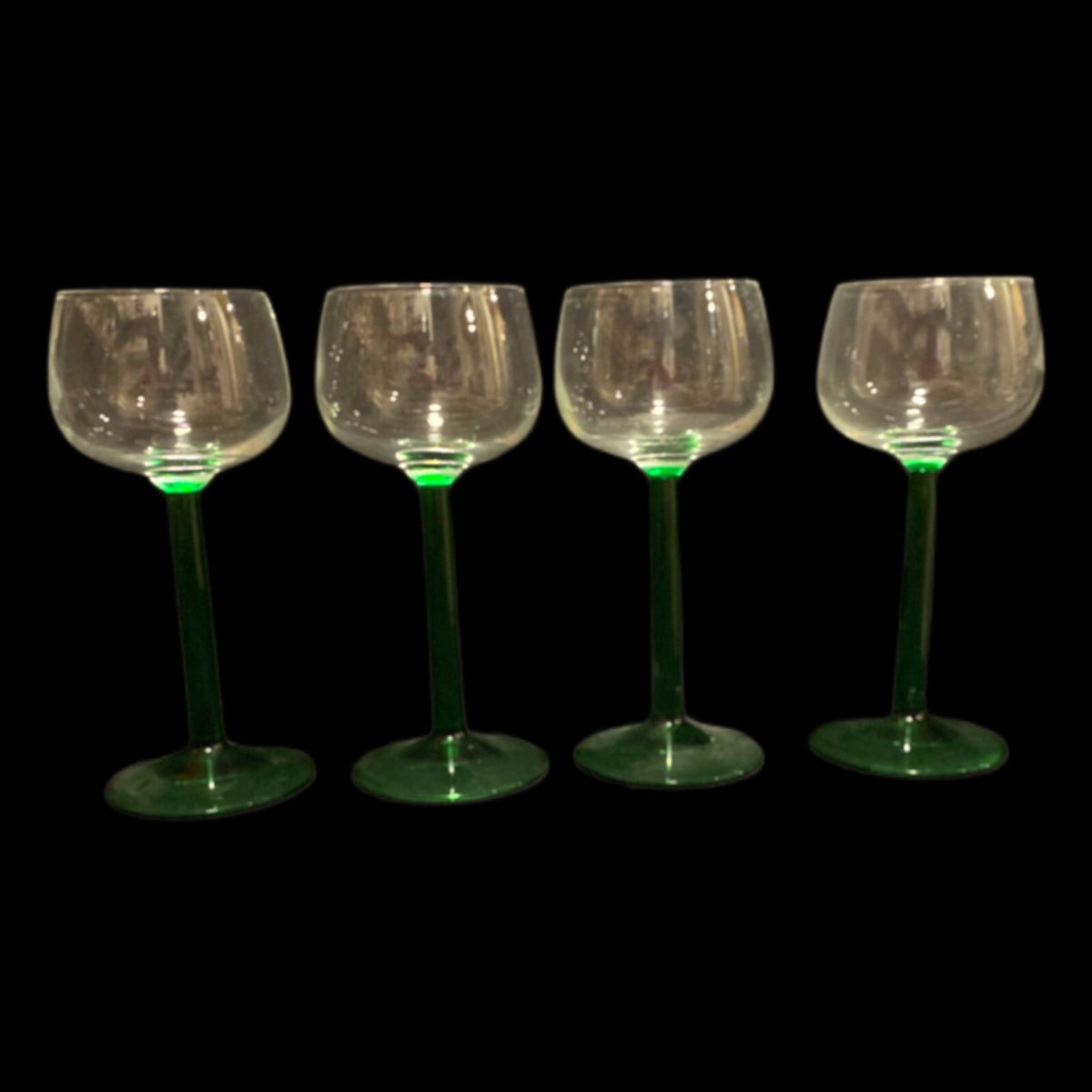 Cristal D'Arques-Durand 6 Green Emerald Stem Cordial Glasses Pedestal Glassware