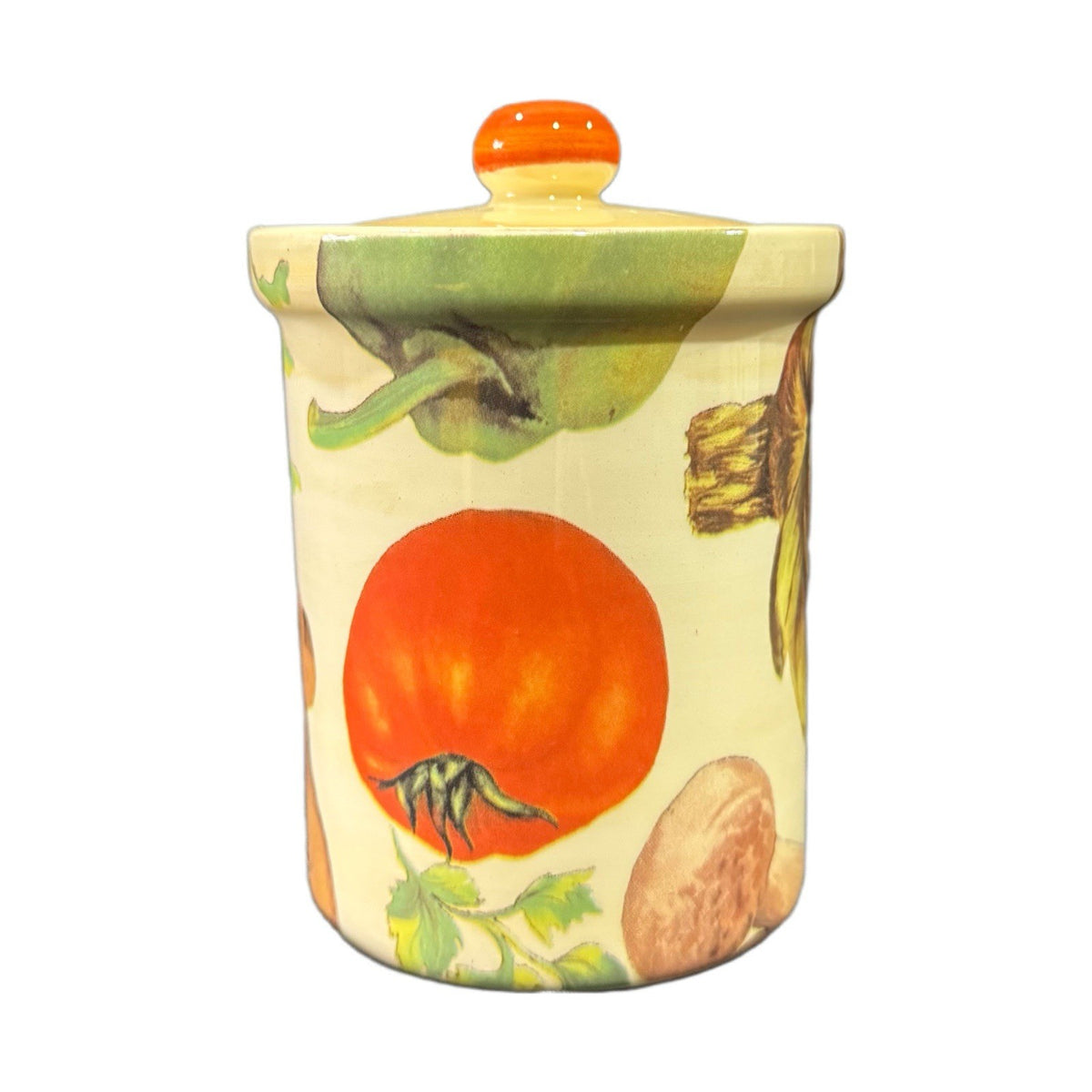 La Primula Italy Veggie Ceramic Canister Jar with Lid Artichoke Tomato 4.5”H