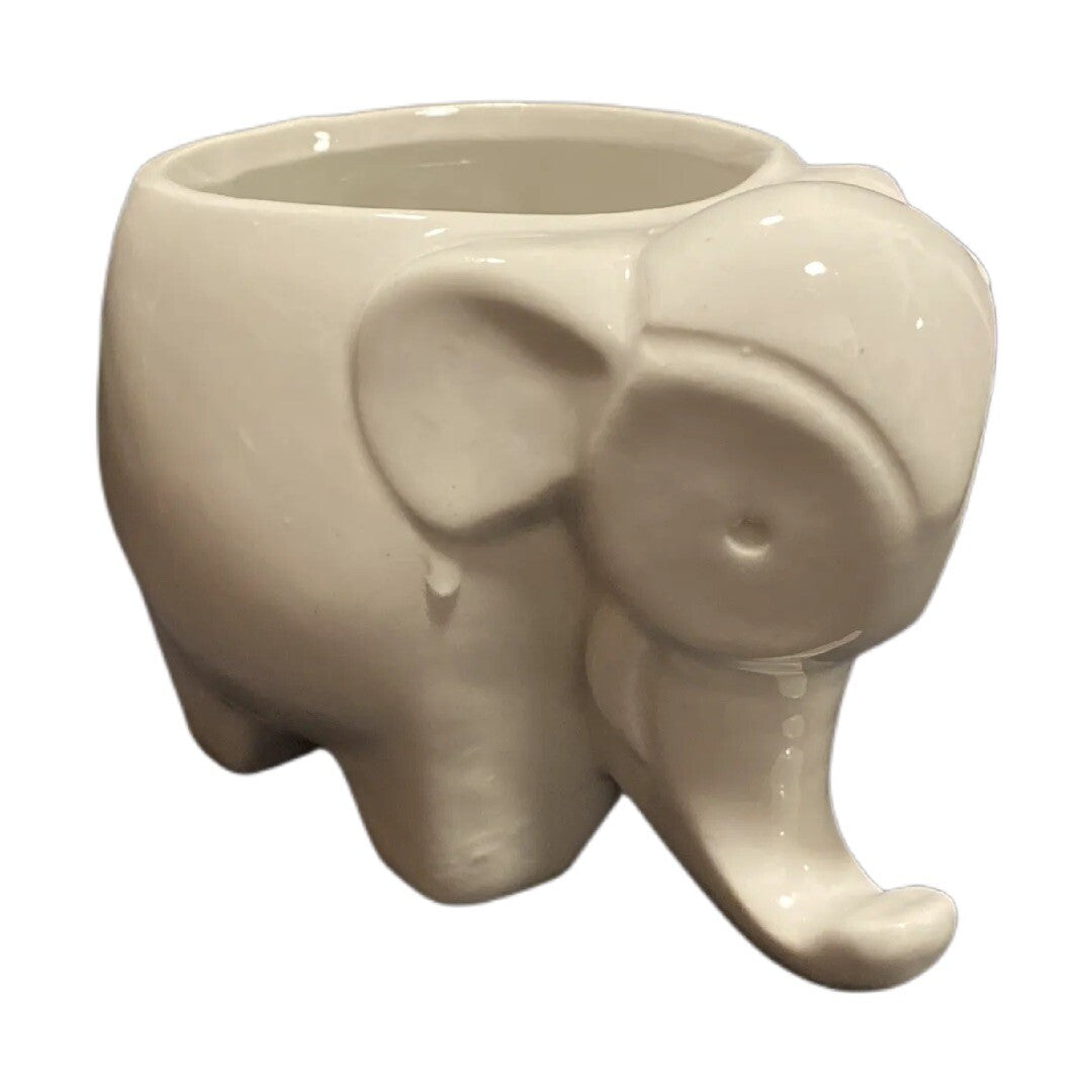 Elephant Shape Planter Greyish White Ceramic Pot Cactus Flower Home Balcony Desk