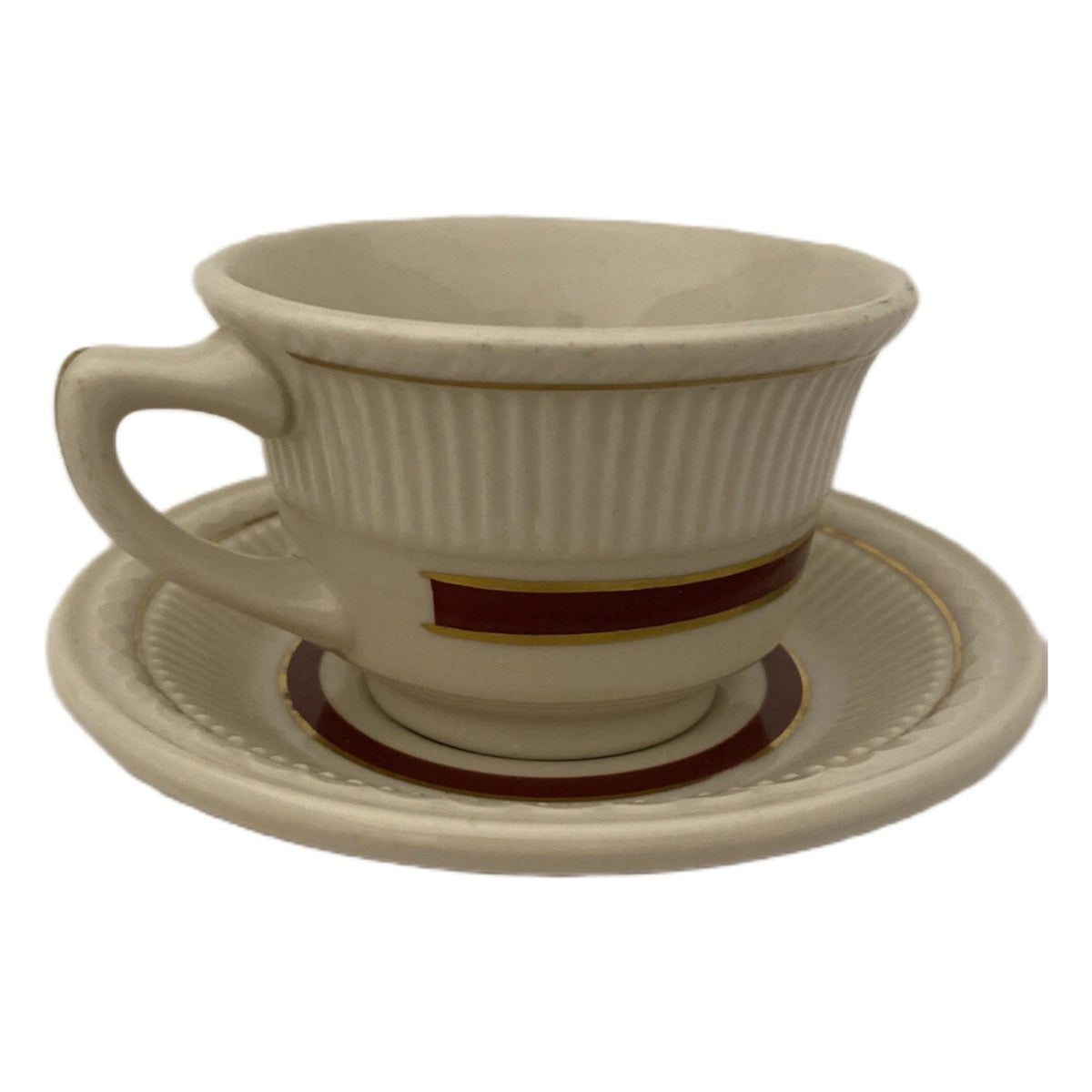 Shenango China Cups & Saucers 4-Laurel Red Gold Embossed USA Restaurant Ware