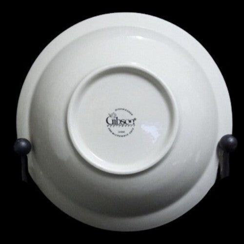 Gibson Designs ORCHARD 4-Cereal Bowl 6 ¾”D Green Trim Fruit Rim Cream Background