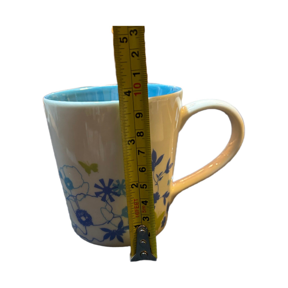 Vintage STARBUCKS 2006 Flowers Butterflies Blue Interior Coffee Tea Cup 11oz.