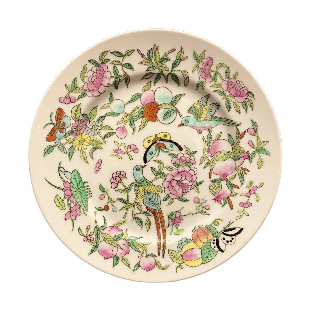 Chinese Porcelain Plates Set of 4 Floral Bird Transferware Famille Verte Style
