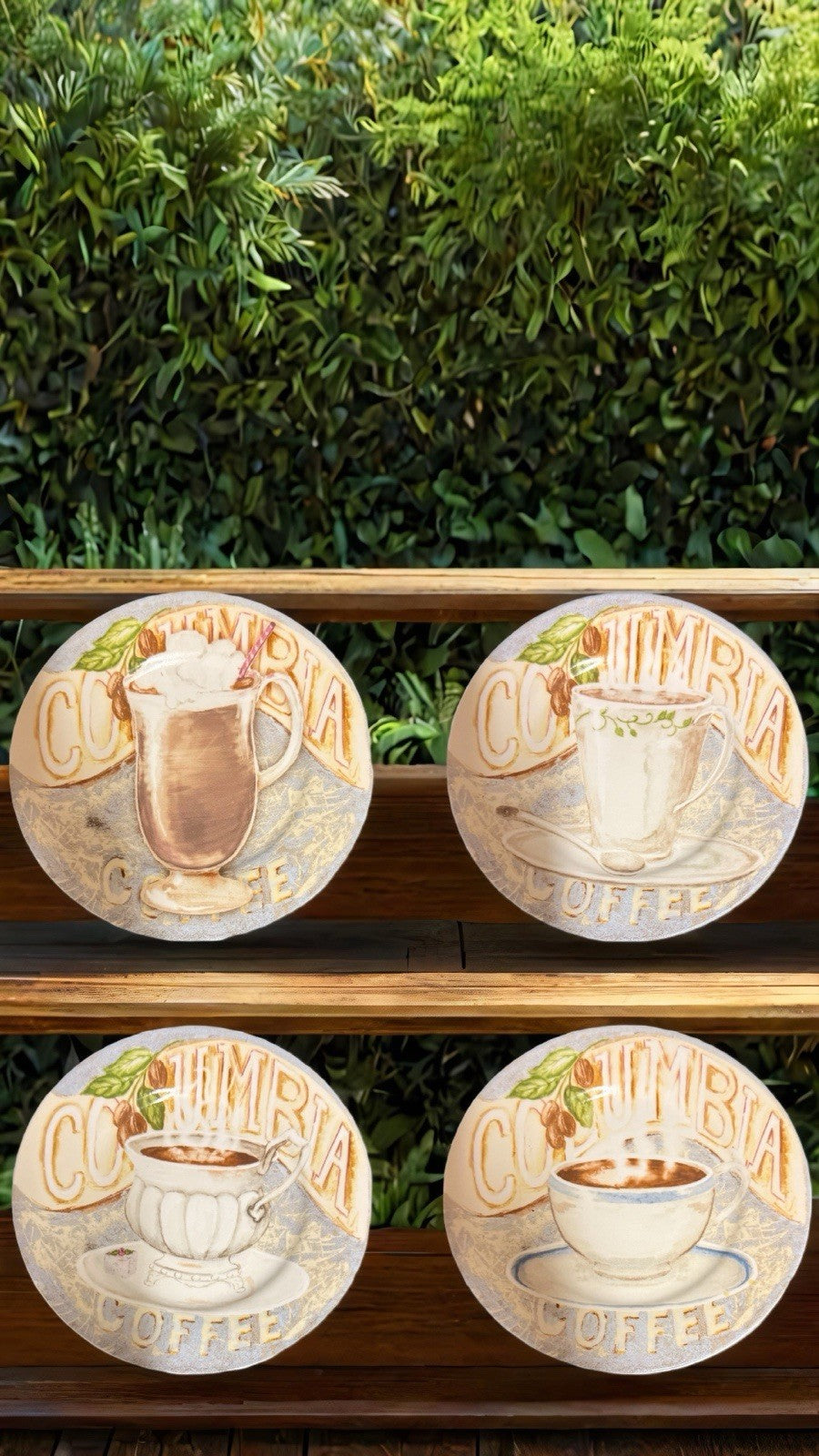 American Atelier COLUMBIA 4 Salad Plates Assorted Coffee Team Dessert Porcelain