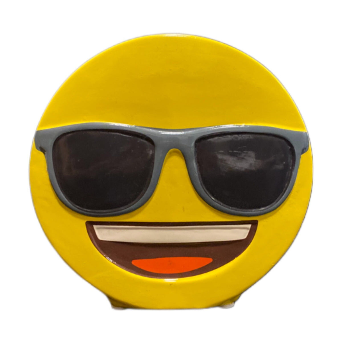 EMOJI Yellow Ceramic Coin Piggy Savings Bank With Stopper Sunglasses GLOBAL 2015