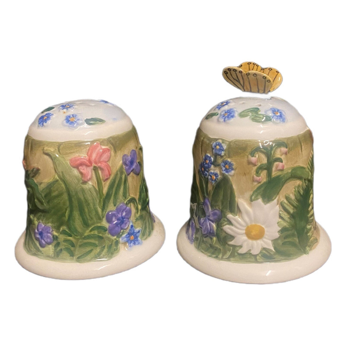 World Market Salt & Pepper Shaker Flowers Butterfly Kitchen Table Accent Ceramic