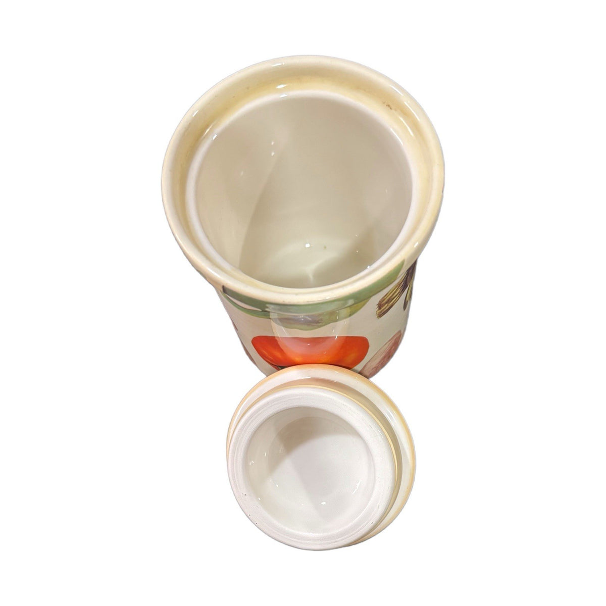 La Primula Italy Veggie Ceramic Canister Jar with Lid Artichoke Tomato 4.5”H
