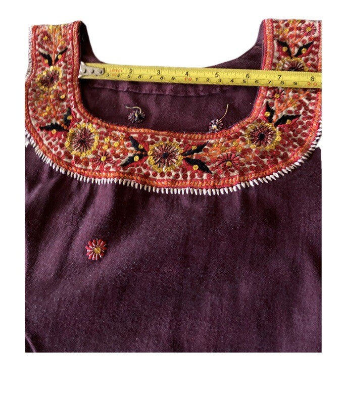 Women Embroidered Dress Kurti Indian Embellished Mirrors Tunic Top Purple Kurta
