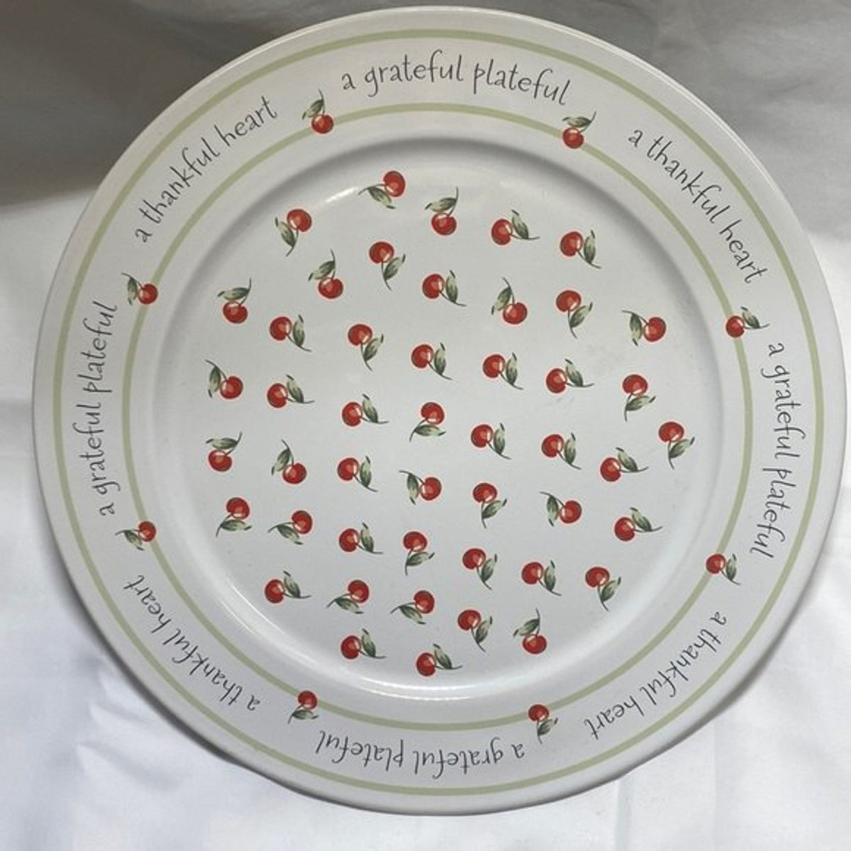 Vintage Hallmark Cherries Cake Plate Platter Thankful Grateful 12'D
