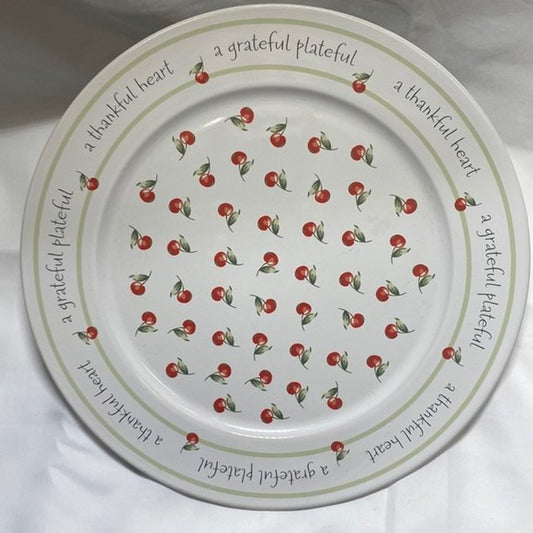 Vintage Hallmark Cherries Cake Plate Platter Thankful Grateful 12'D