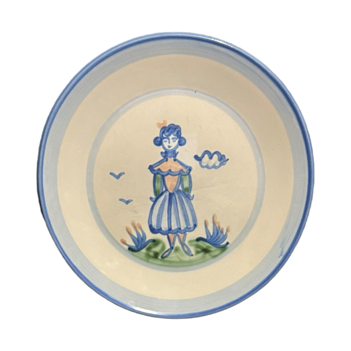 MA Hadley Pottery Plates Set of 2 Farmer Man Woman Hand Painted USA Folk Art