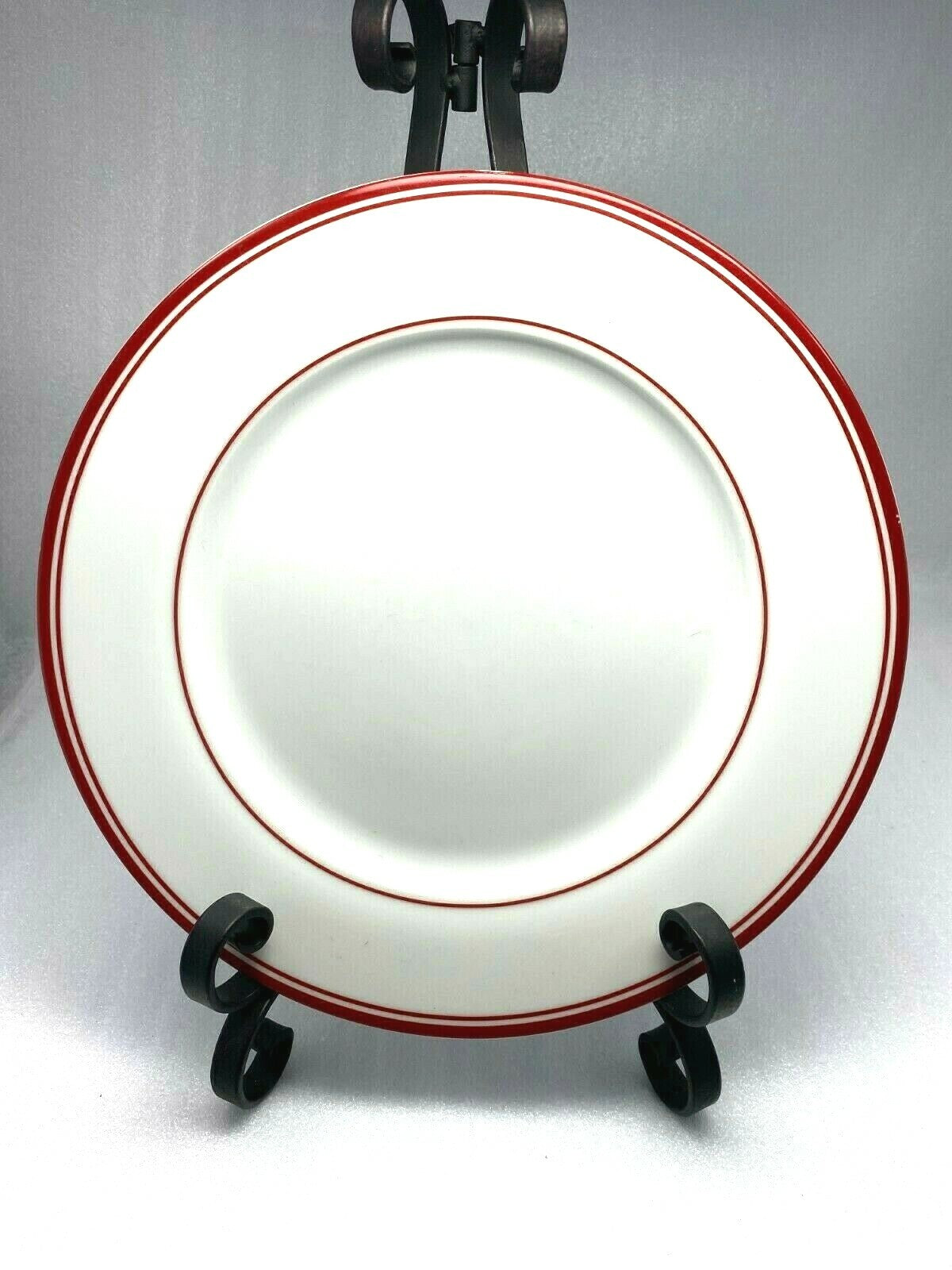 Amazon Basics White Dinnerware Collection Red Stripe Ceramic