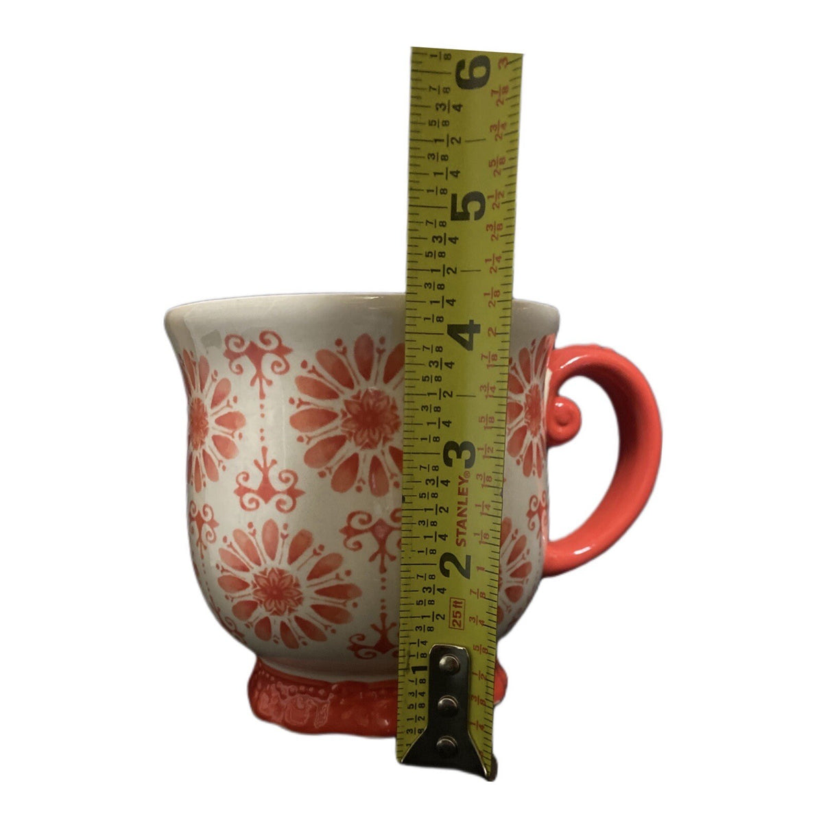 Pioneer Woman FLORAL BURST 1-Footed Cup Stoneware Coffee Mug Orange Flower 19 oz