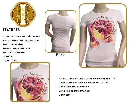 Aeropostale T-Shirt Sun kiss Since 1987 Women White Pink Black Yellow Cotton Tee