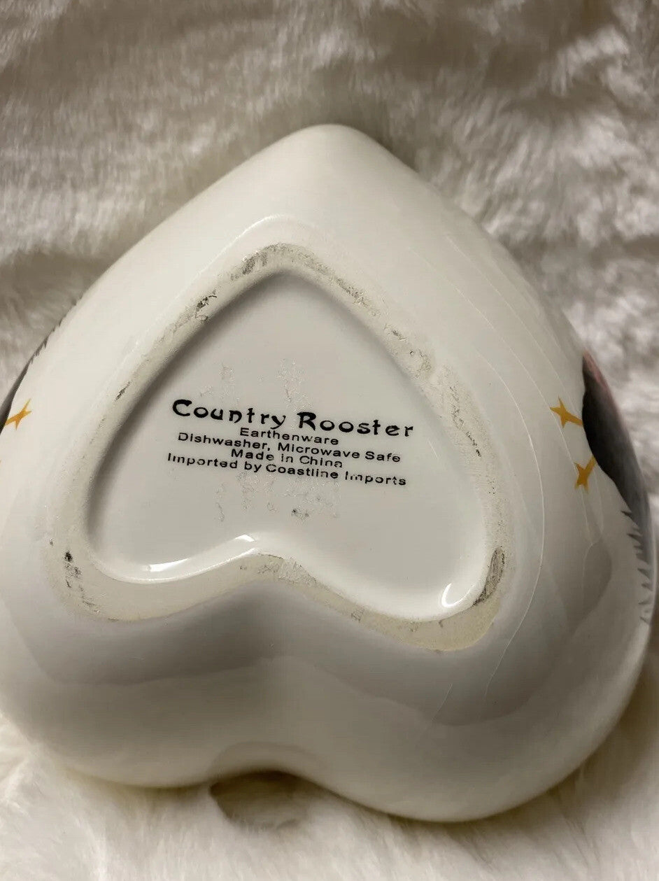 Rare Imported Coastline Imports COUNTRY ROOSTER Heart Shaped Earthenware Bowl
