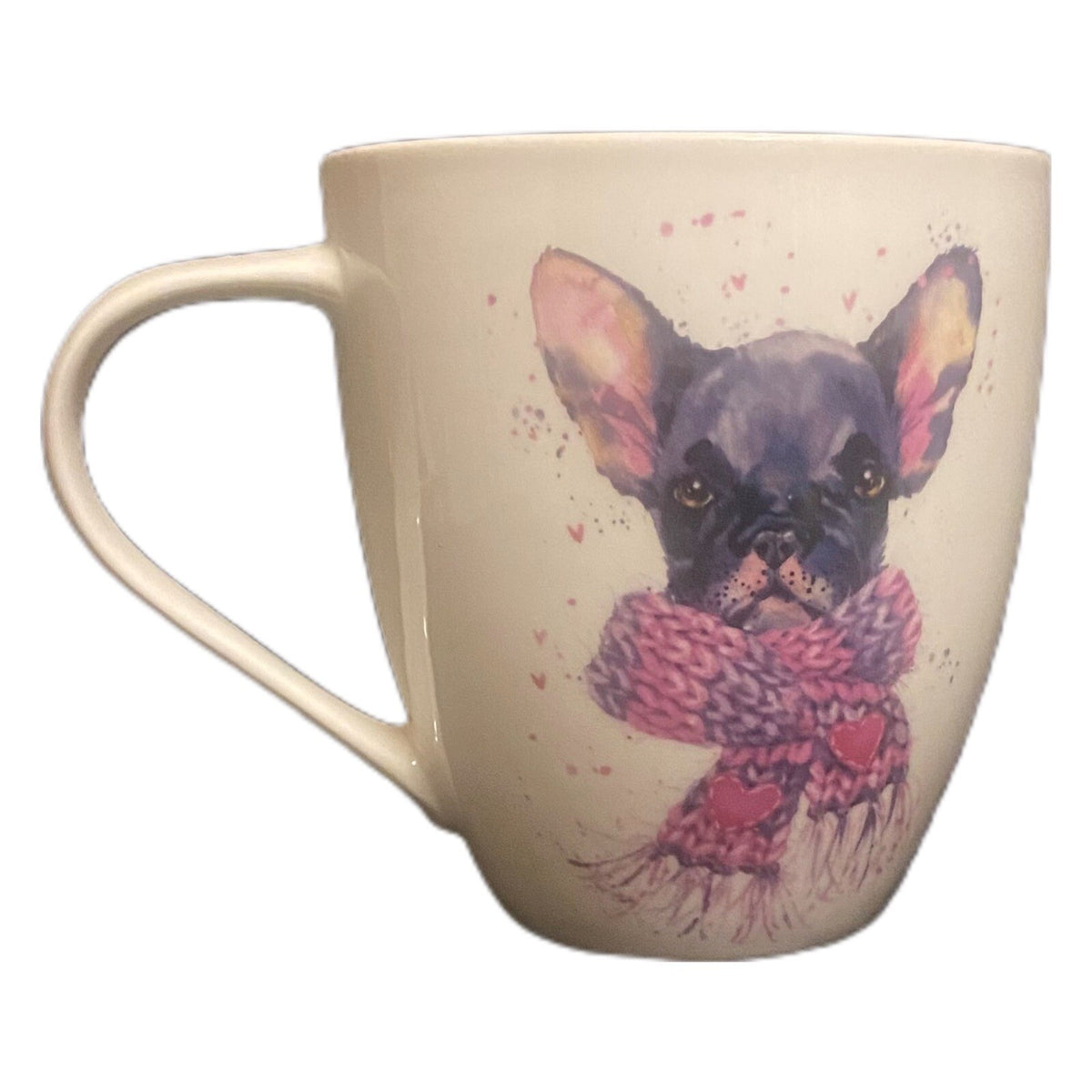JOYEUX COLLECTION Mug Bulldog Wearing Heart Scarf Winter Holiday Coffee Tea Cup