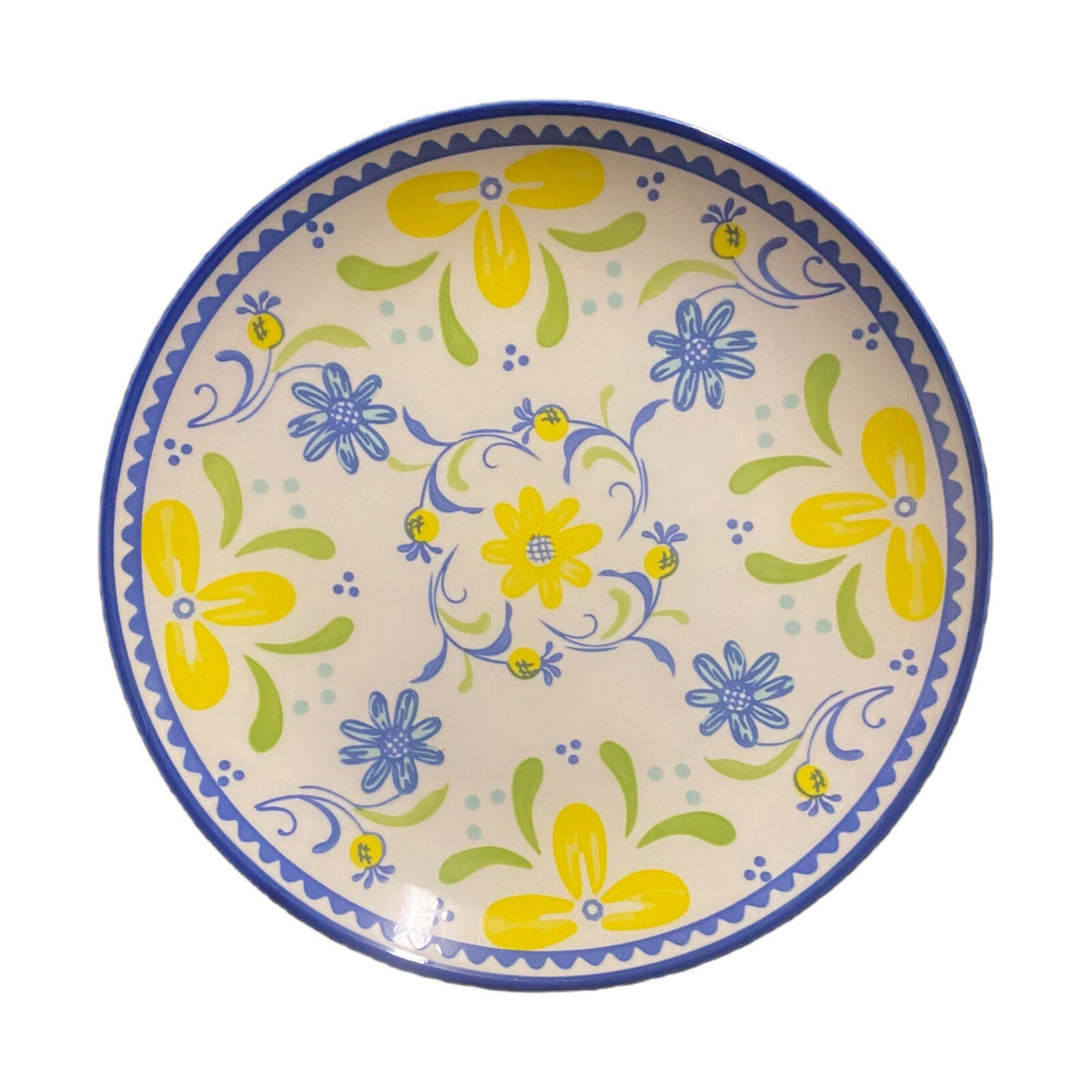 BAUM Tuscany 4-Salad Plates Blue Yellow Floral Ceramic Dessert Dish 8"D