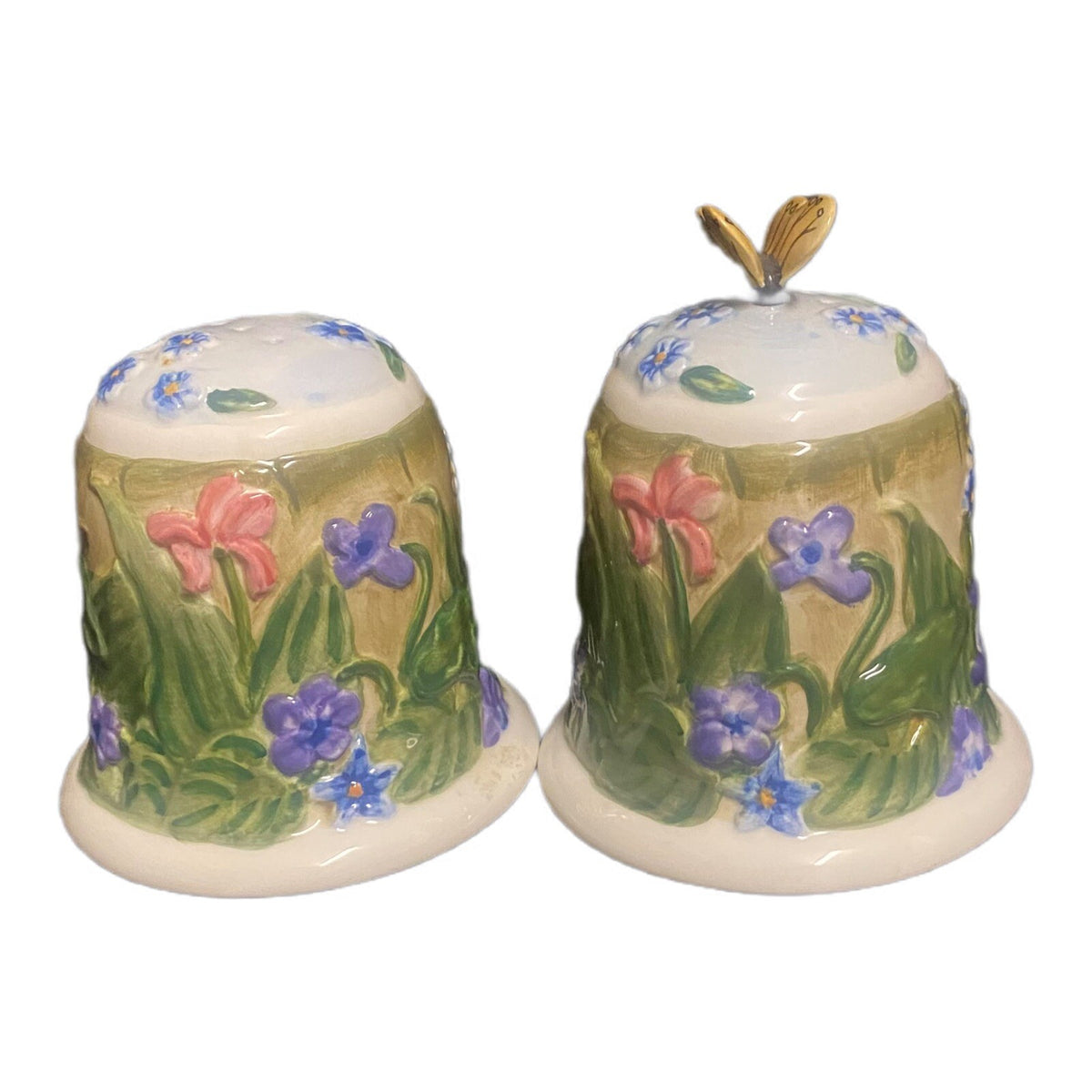 World Market Salt & Pepper Shaker Flowers Butterfly Kitchen Table Accent Ceramic