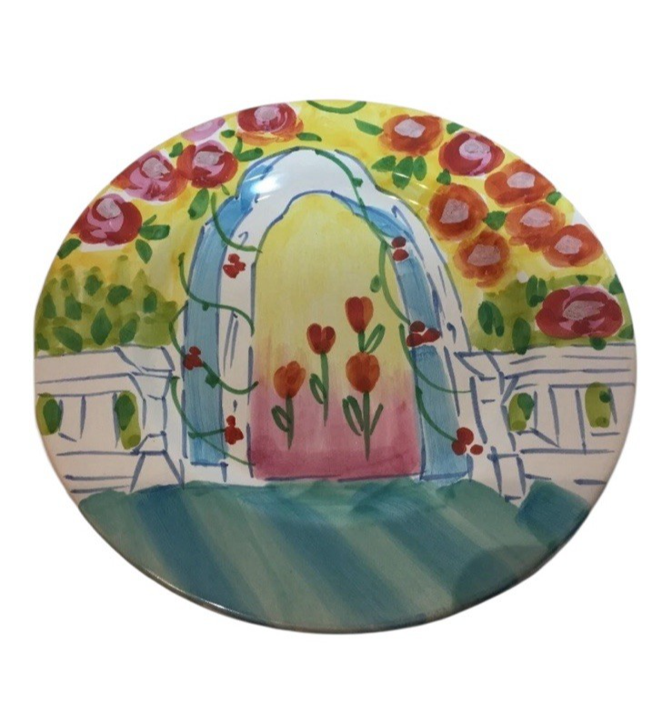 The Cellar Italy Salad Plates Set of 4 Hand Painted Garden Bench Floral 1996