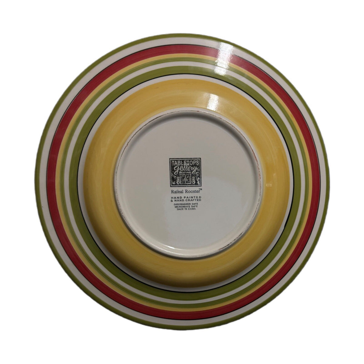 Tabletops Gallery RAFEAL ROOSTER 4-Dinner Plates Stripes Hand-Painted Dinnerware