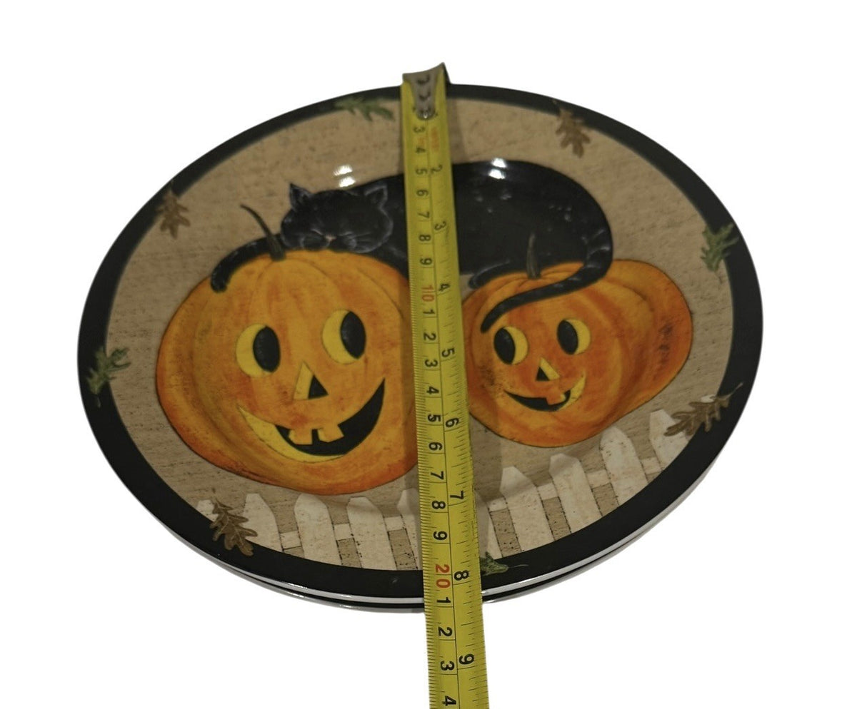 Warren Kimble Pumpkin Dreams 8” Plates Black Cat Pumpkins Sakura 2000 Set of 2