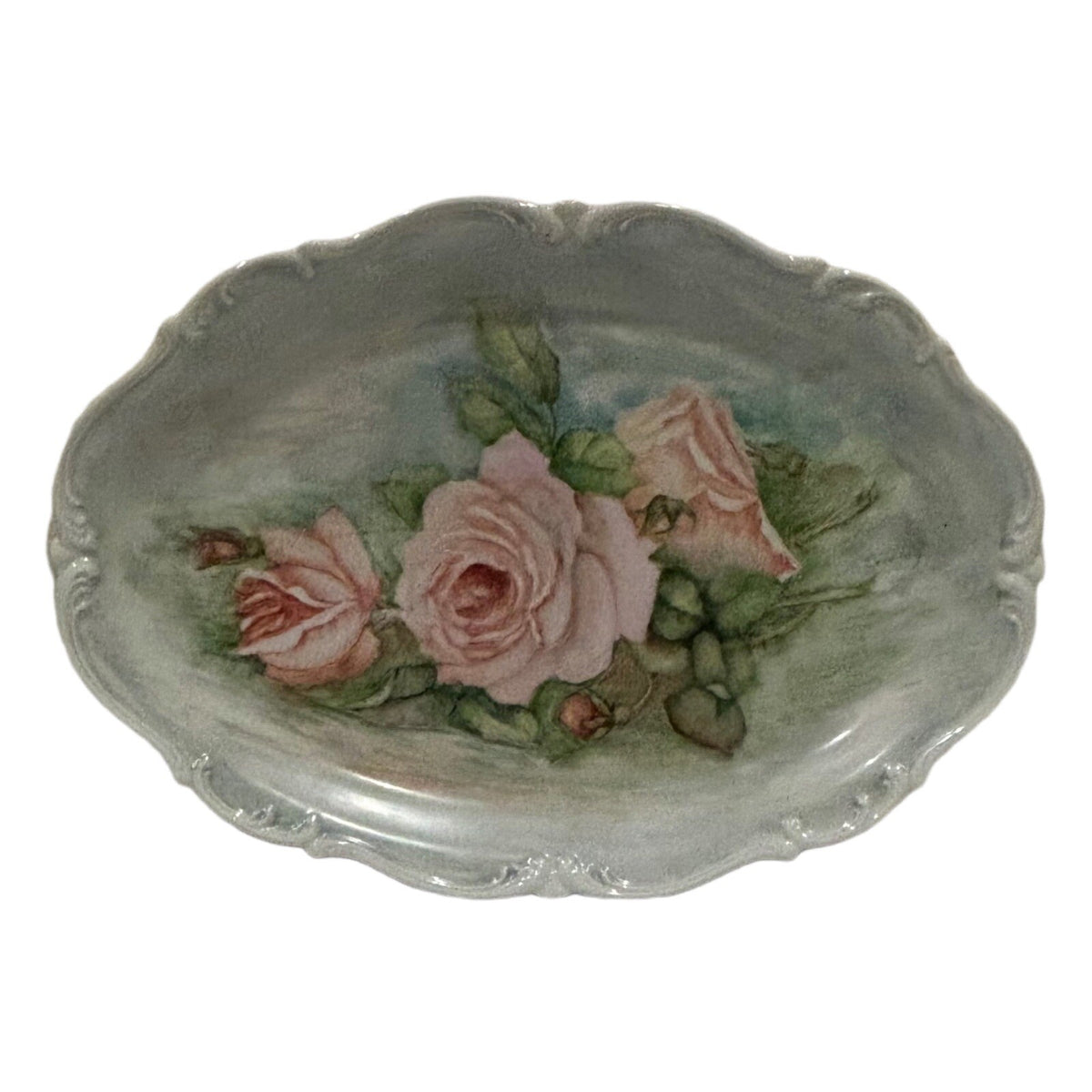 Tirschenreuth BAVARIA Oval Platter Pink Roses Scalloped Germany Serving Tray