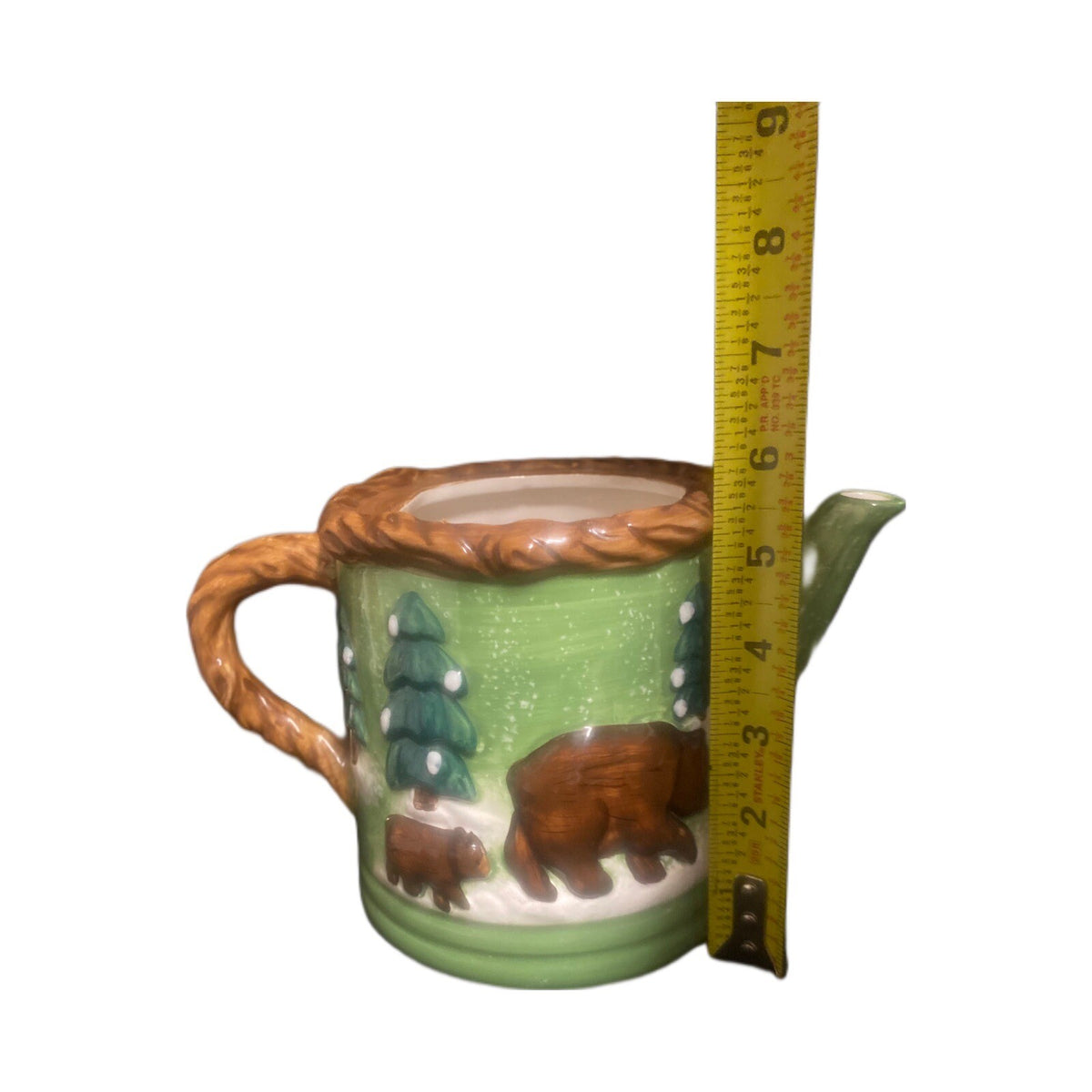 BICO 3D Holiday Teapot w/ 3 Mugs Moose Bear Pine Cone Lid Christmas Cabin Decor