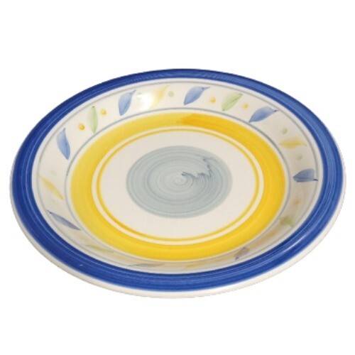 Gibson Everyday Amano Salad Plates Set of 4 7 5/8” D Blue Yellow Bands Leaves