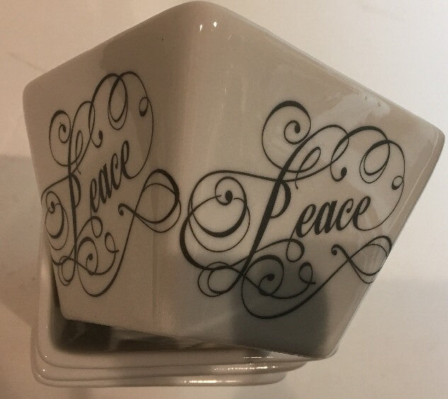 Ciroa Simple Serve Set 4 Square White Porcelain Bowls Black Design Pattern PEACE
