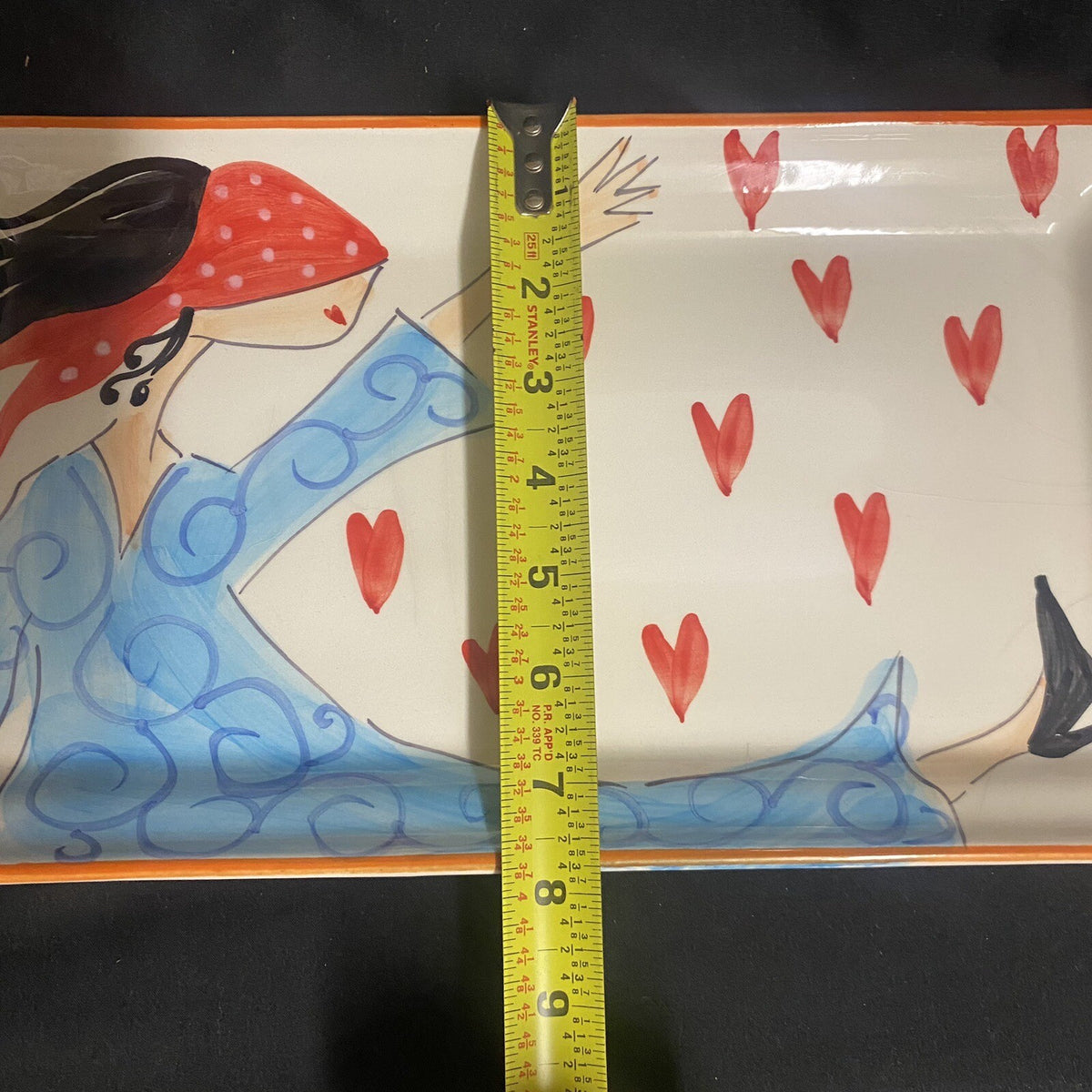 Vintage CRISTINA FORTINI Hand Painted Serving Platter Italy 14" L Rectangular