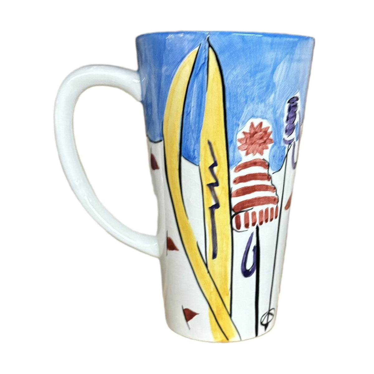 Trish Richman 2-Latte Mug At Home Winter Ceramic Coffee Tea Cup Snow Ski Hat