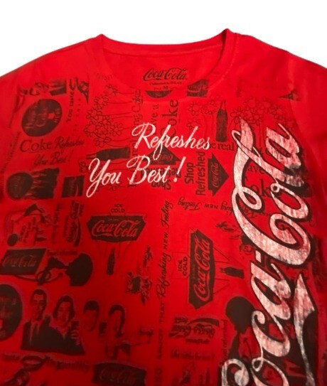 Coca Cola T-Shirt Refreshes you Best-Crew Neck Red White Black Short Sleeves MD.