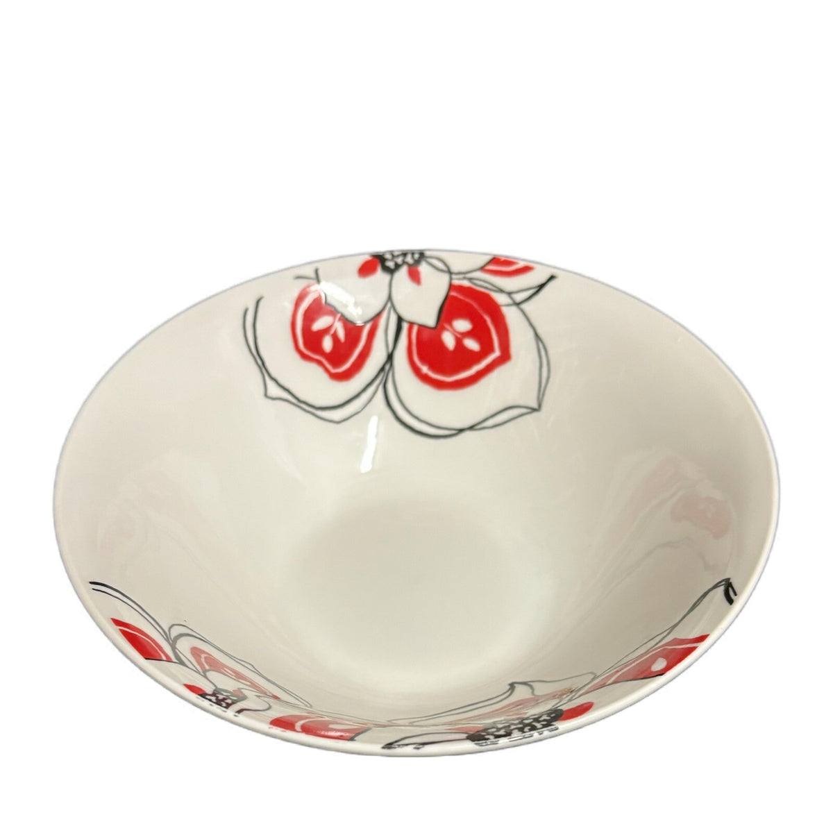 Rare Oneida BRIELLE 6-Bowls Soup/Cereal White Porcelain Red & Black Fower