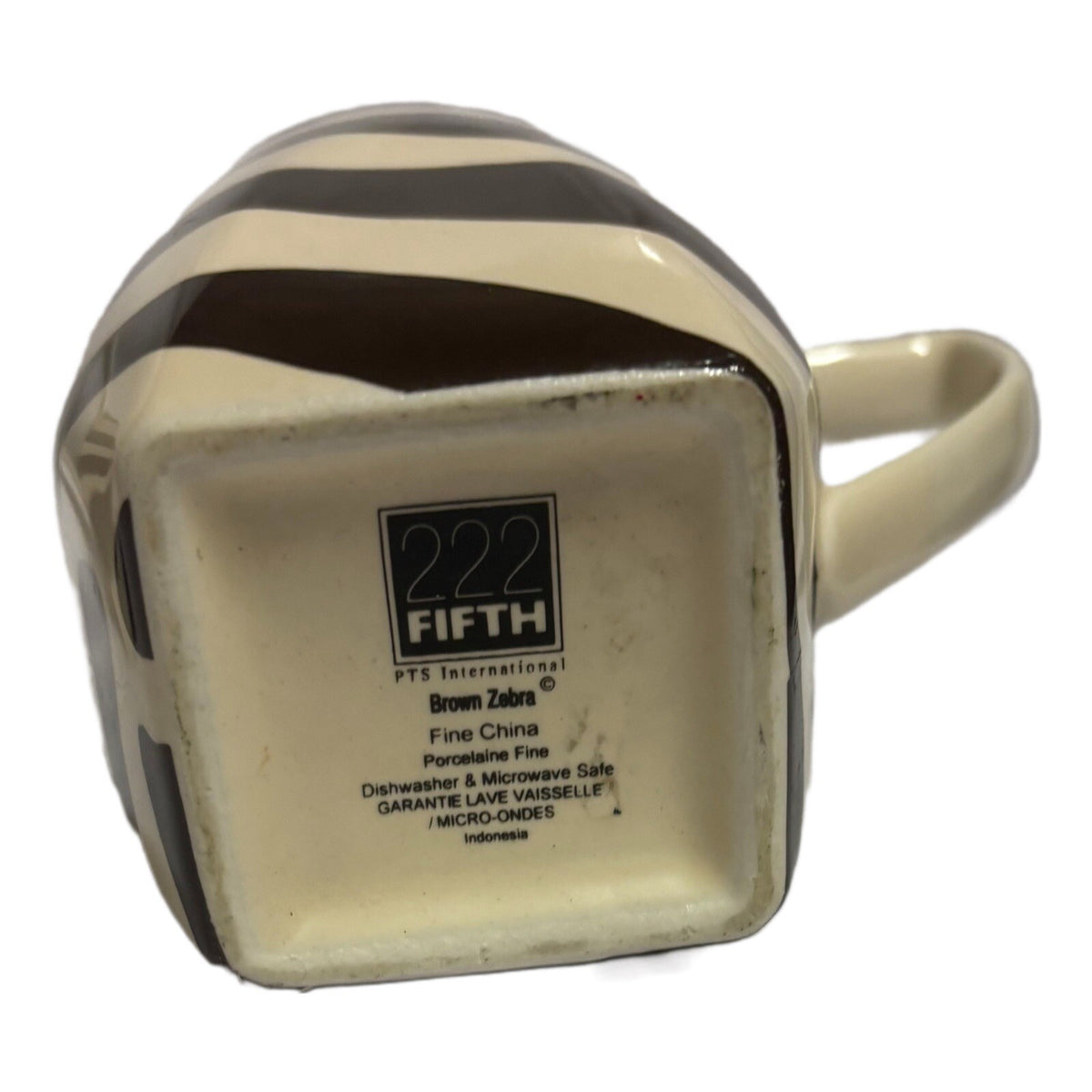 222 Fifth 2-Mugs BROWN ZEBRA Fine Porcelain Coffee Tea Cups Stripes PTS Int'l