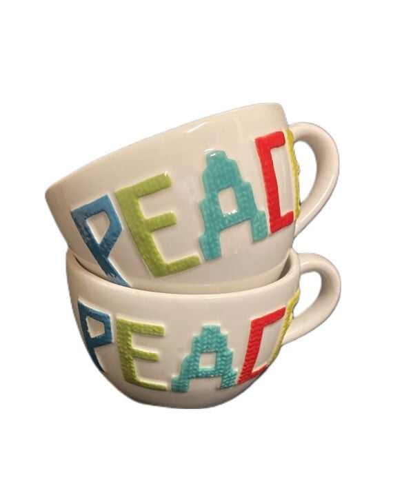 Threshold 2-Mugs PEACE Coffee Tea Stoneware Cream Café au lait Large Cup