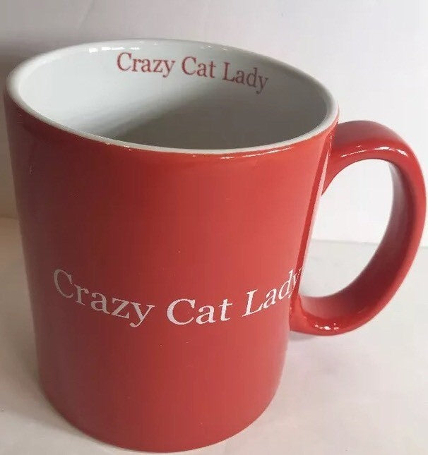 HAUSENWARE CRAZY CAT LADY Mug Ceramic Coffee Tea Red Cup White Letter 24 Oz.