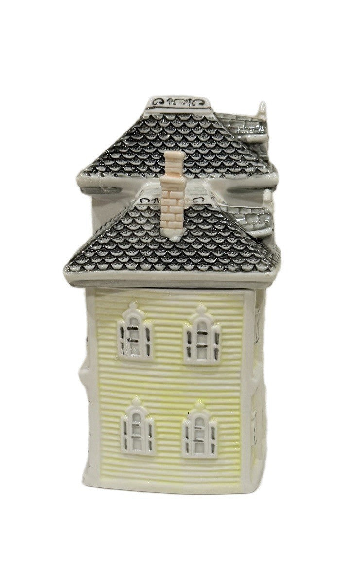 Victorian House Cookie Jar Yellow Ceramic Home Collectible Kitchen Storage