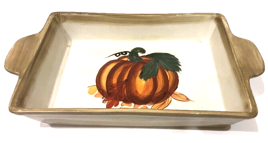 HAUSENWARE Tray With Handles Ceramic Rectangular Serving Platter Pumpkin 13.5" L