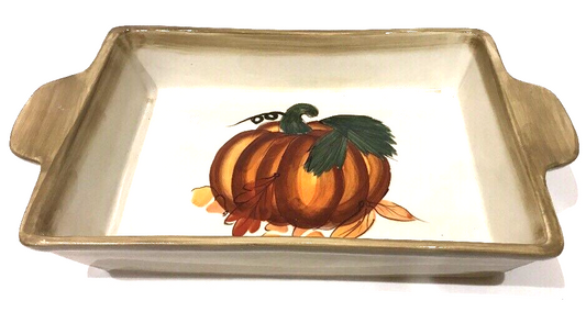 HAUSENWARE Tray With Handles Ceramic Rectangular Serving Platter Pumpkin 13.5" L