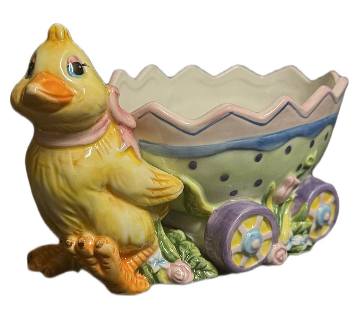 Fitz & Floyd Eggscapades Duck Jelly Bean Wagon Easter Candy Dish Planter