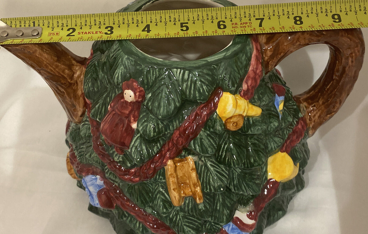 R.H Macy & CO Hand Painted Teapot 1994 Christmas Tree Shaped Holiday Pot 9.5" H