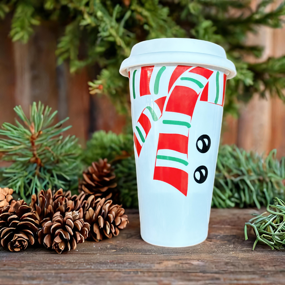Christmas Latte Mug Ceramic Lidded Thermal White Tumbler Travel Winter Tall Cup