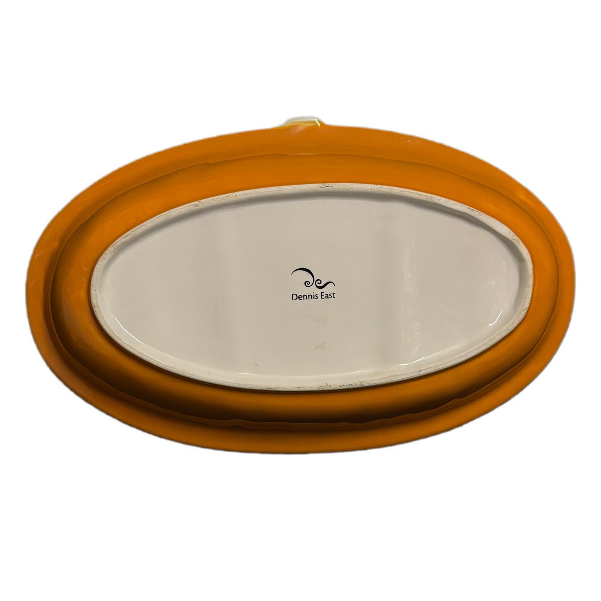 DENNIS EAST Halloween Orange JOL Trick Or Treat Candy Dish 2007 Ceramic 13 1/2”L