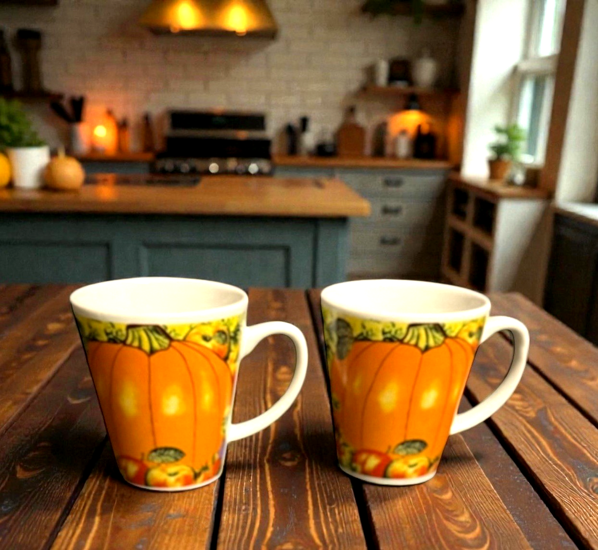 Trisa Pumpkin Apple Fall Coffee Mug Set of 2 Harvest Halloween