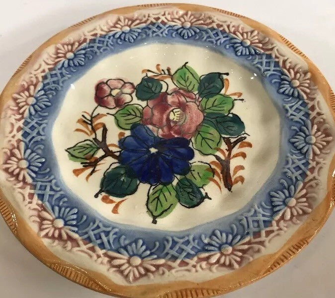 Vintage Dessert Plate Japan Hand Painted 6  5/8” D Ceramic Dish Embossed Floral