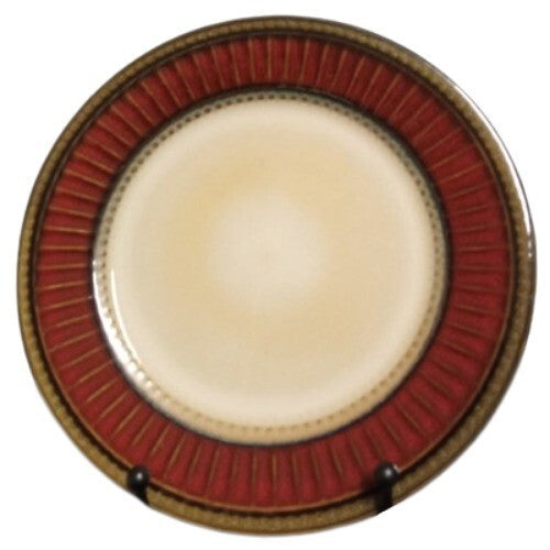 Gibson Elite ARTISTE RED 4-Salad Plates 7 5/8” D Red Brown Rim Ribbed and Dots