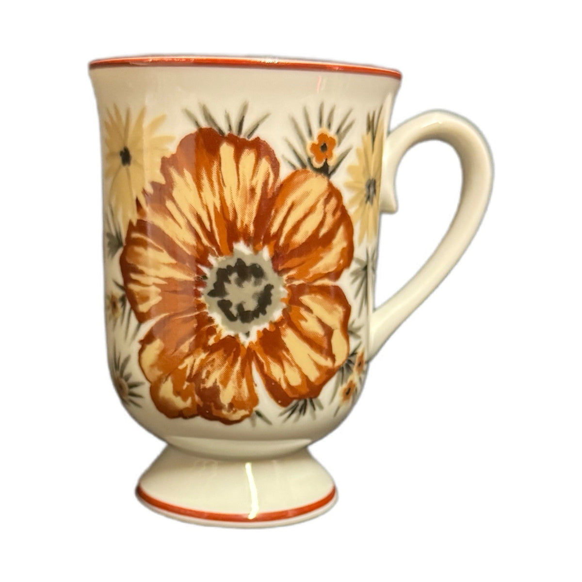 Royal Domino Mountain Wood Porcelain Mug – Floral Footed Cup Japan 5.5”